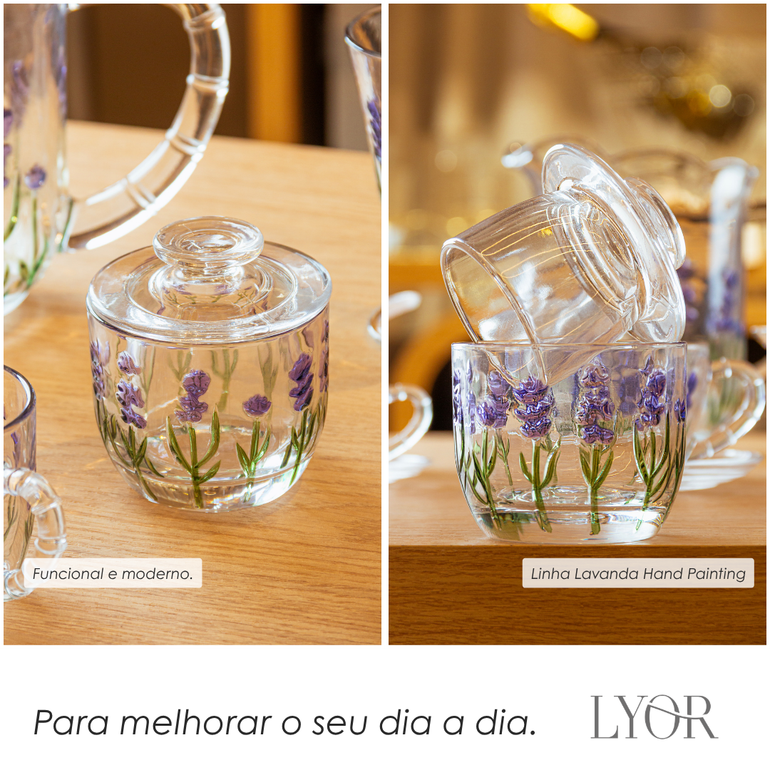 Manteigueira Francesa Lavanda Hand Painting 9,40cm x 9,8cm Cristal Ecológico - Lyor