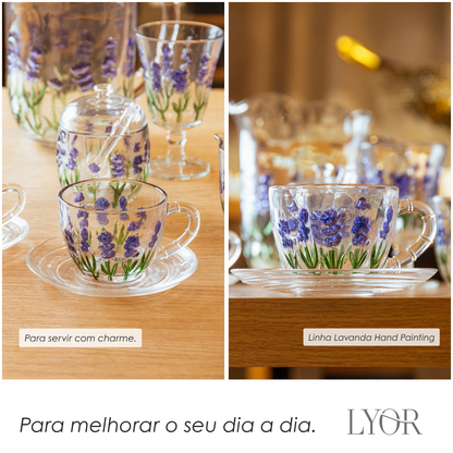Xícara de Chá com Pires Lavanda Hand Painting 220ml Cristal Ecológico - Lyor