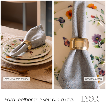 Conjunto 4 Guardanapos Momentos 40cm x 40cm Cinza Algodão - Lyor