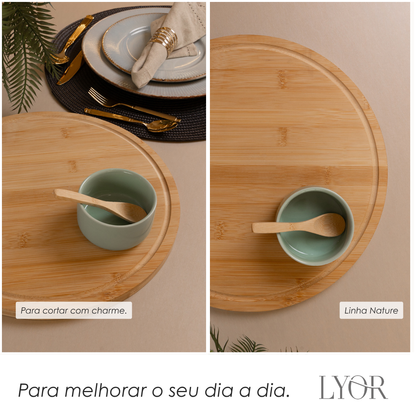 Tábua Redonda com Alça Nature 33,5cm x 28,5cm x 1,5cm Bambu - Lyor