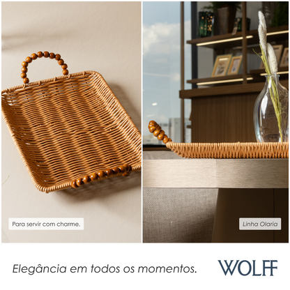 Bandeja Retangular com Alça Olaria 26cm x 20cm x 3cm Natural Plástico - Wolff
