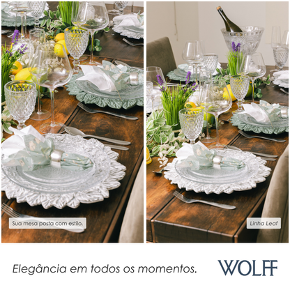 Sousplat de Plástico Patinado Garden Leaf Branco 35cm - Lyor