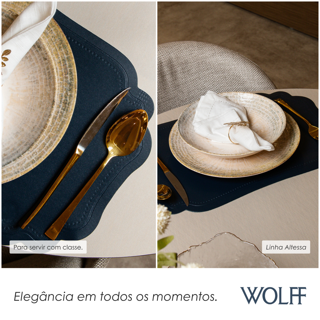 Lugar Americano Dupla Face Altessa 45cm x 30cm Bege e Azul Escuro PVC - Wolff