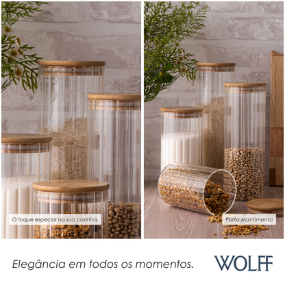 Porta Mantimento com Tampa de Bambu 700ml Vidro Borossilicato - Wolff
