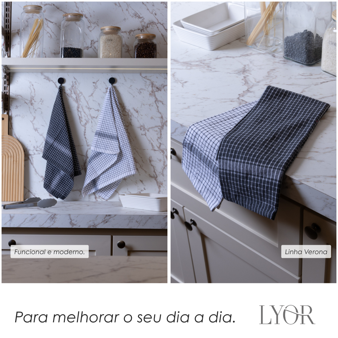 Conjunto 2 Panos de Prato Verona 60cm x 40cm Cinza Algodão - Lyor