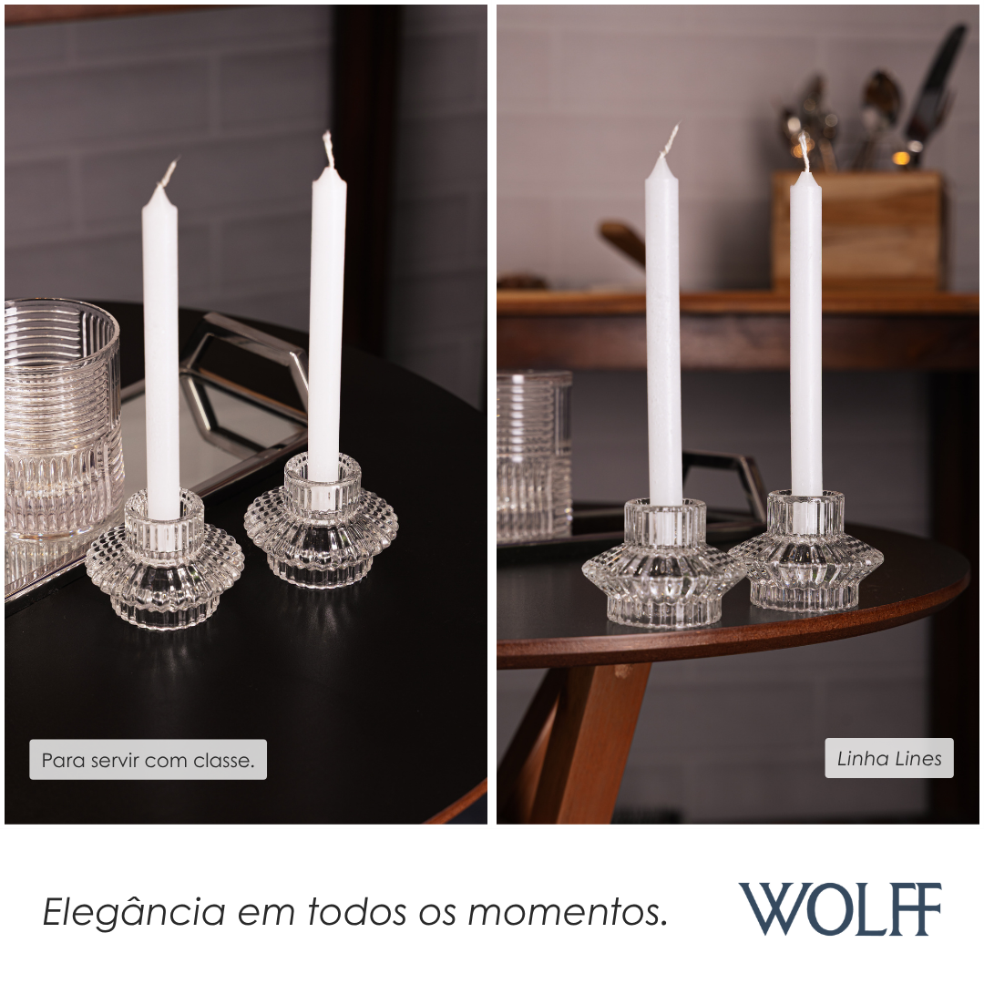 Conjunto 2 Porta Velas Lines 8cm x 8cm x 5,5cm Vidro – Wolff