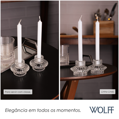 Conjunto 2 Porta Velas Lines 8cm x 8cm x 5,5cm Vidro – Wolff