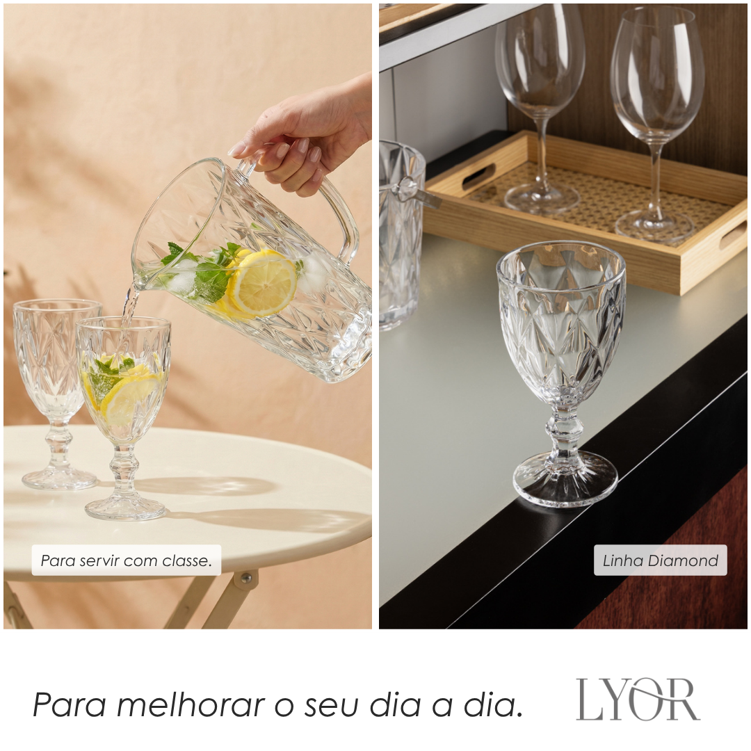 Taça de Água Diamond 320ml Vidro - Lyor