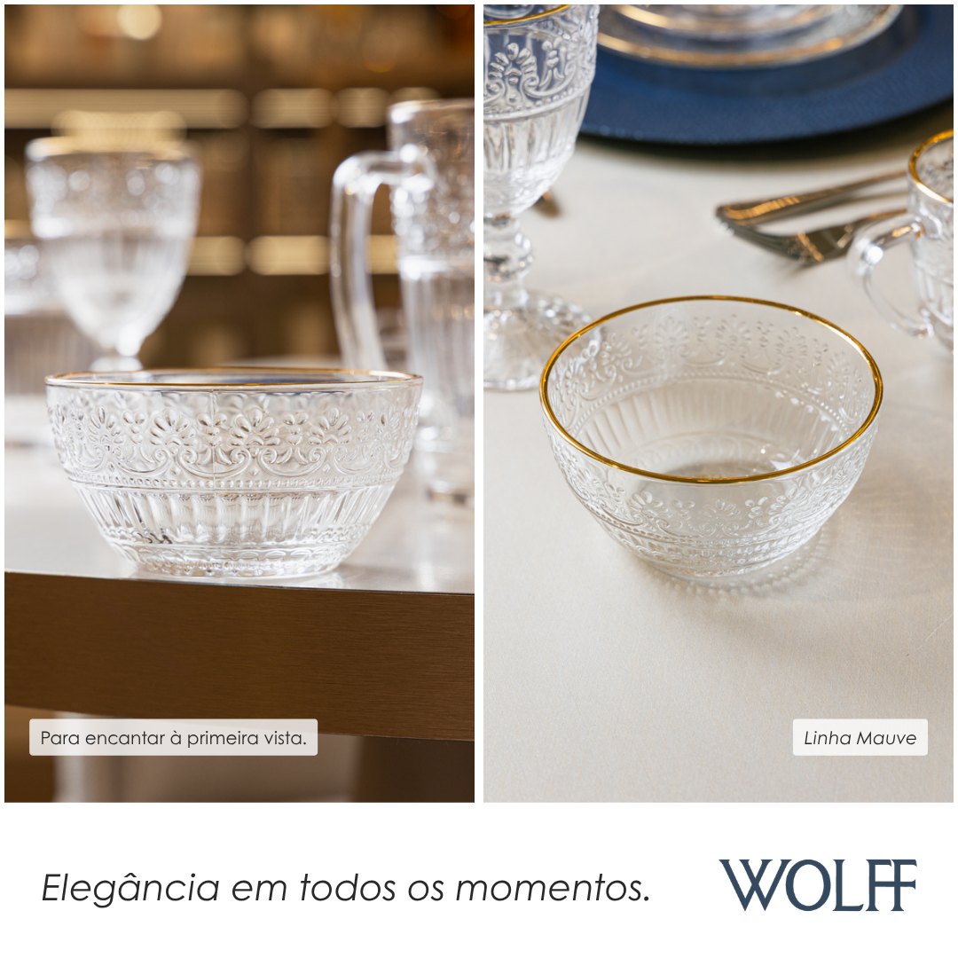 Conjunto 4 Bowls Mauve com Fio de Ouro 12,5cm x 6,5cm Cristal - Wolff