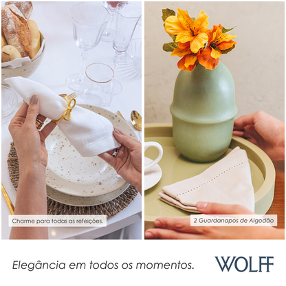 Conjunto 2 Guardanapos Ponto Ajour de Algodão Luxo Off White 40cm x 40cm - Wolff