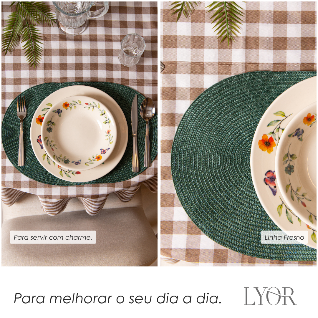 Lugar Americano Oval Fresno 46cm x 31cm Verde Militar Polipropileno - Lyor