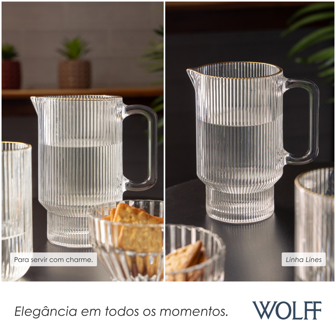 Jarra Wolff Lines com Fio de Ouro 900ml Cristal Ecológico - Wolff