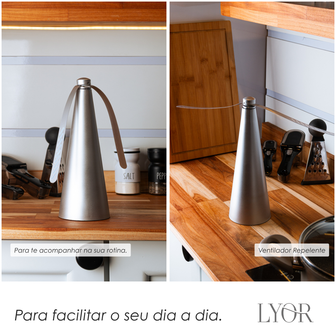 Ventilador Repelente de Mesa 9cm x 9cm x 26cm Prateado Plástico - Lyor