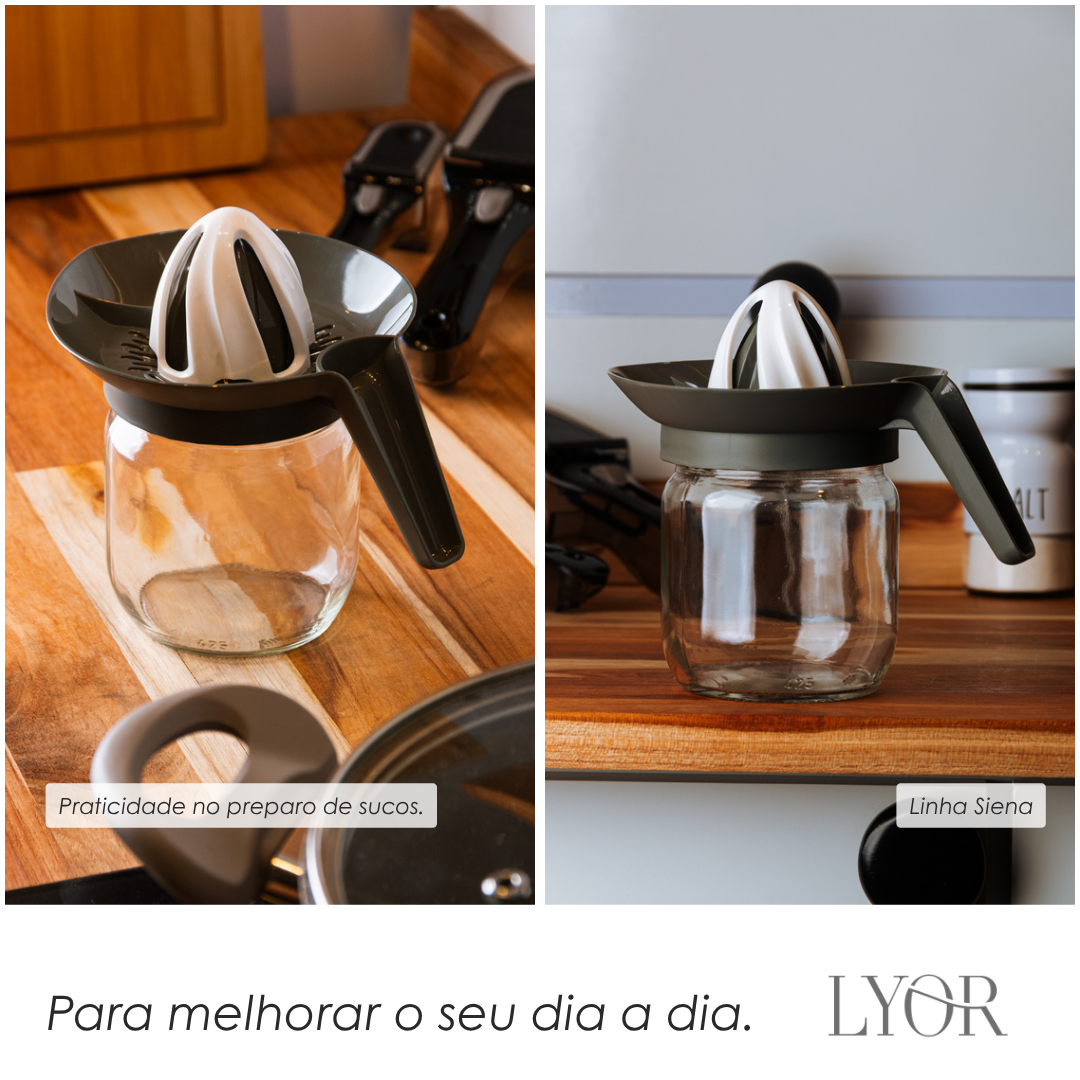 Jarra com Espremedor de Frutas Cítricas Siena 300ml Cinza Vidro - Lyor