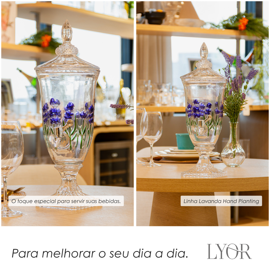 Suqueira com Pé e Tampa Lavanda 2L Cristal - Lyor