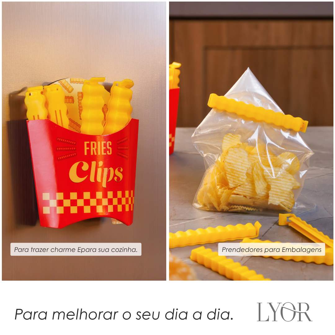 Conjunto 6 Prendedores para Embalagens Suporte Imã French Fries Plástico - Lyor