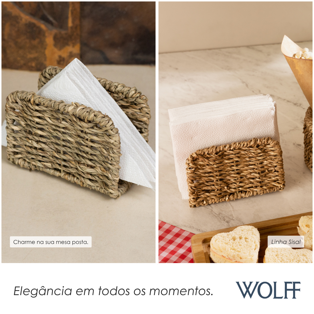 Porta Guardanapos de Sisal 12cm x 6,5cm x 8cm - Wolff