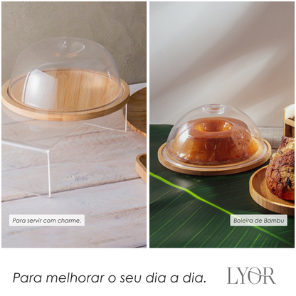 Queijeira de Bambu com Tampa em Plástico 18,5cm x 18,5cm x 8cm - Lyor