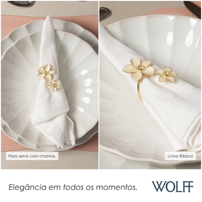 Jogo 4 Anéis para Guardanapo Two Flowers Branco Zamac - Wolff