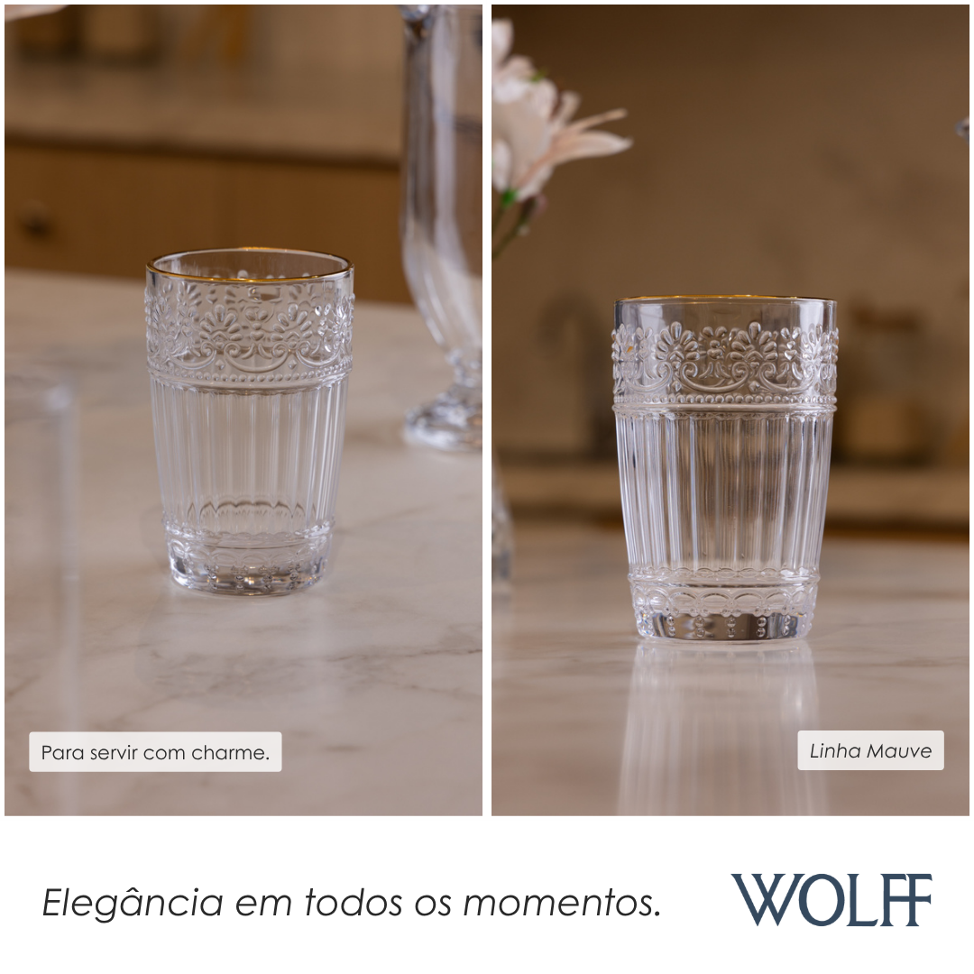 Conjunto 6 Copos Mauve Fio de Ouro 350ml Cristal Ecológico – Wolff