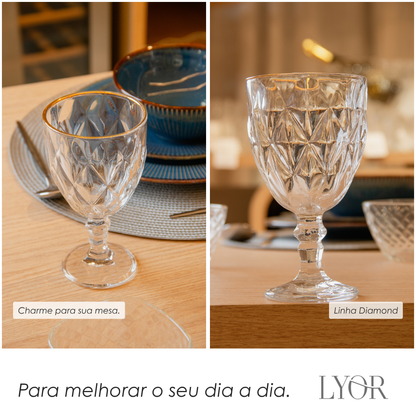 Taça Água Diamond Fio de Ouro 330ml Vidro - Lyor