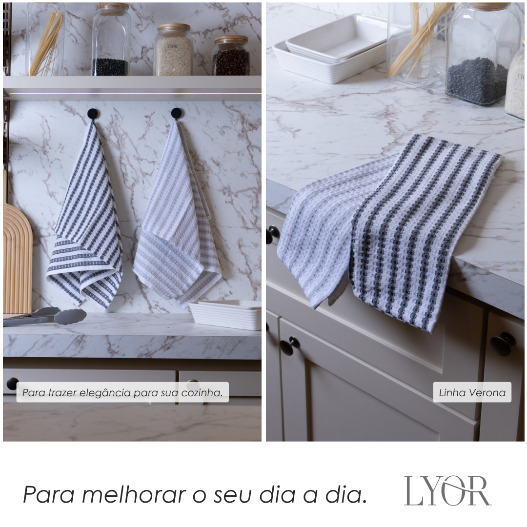 Conjunto 2 Panos de Prato  Verona 60cm x 40cm Cinza e Branco Algodão - Lyor