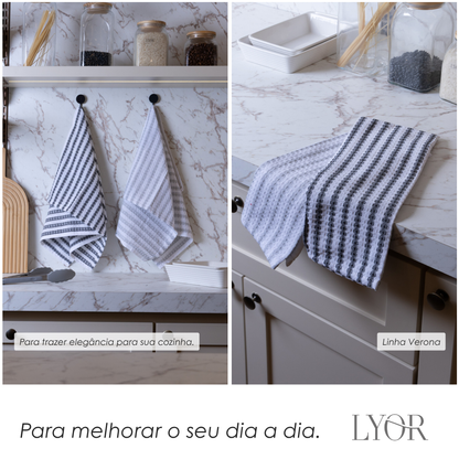Conjunto 2 Panos de Prato  Verona 60cm x 40cm Cinza e Branco Algodão - Lyor