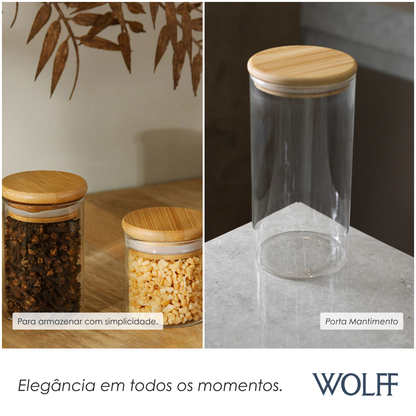 Porta Mantimento de Vidro Borossilicato com Tampa de Bambu 90ml - Wolff