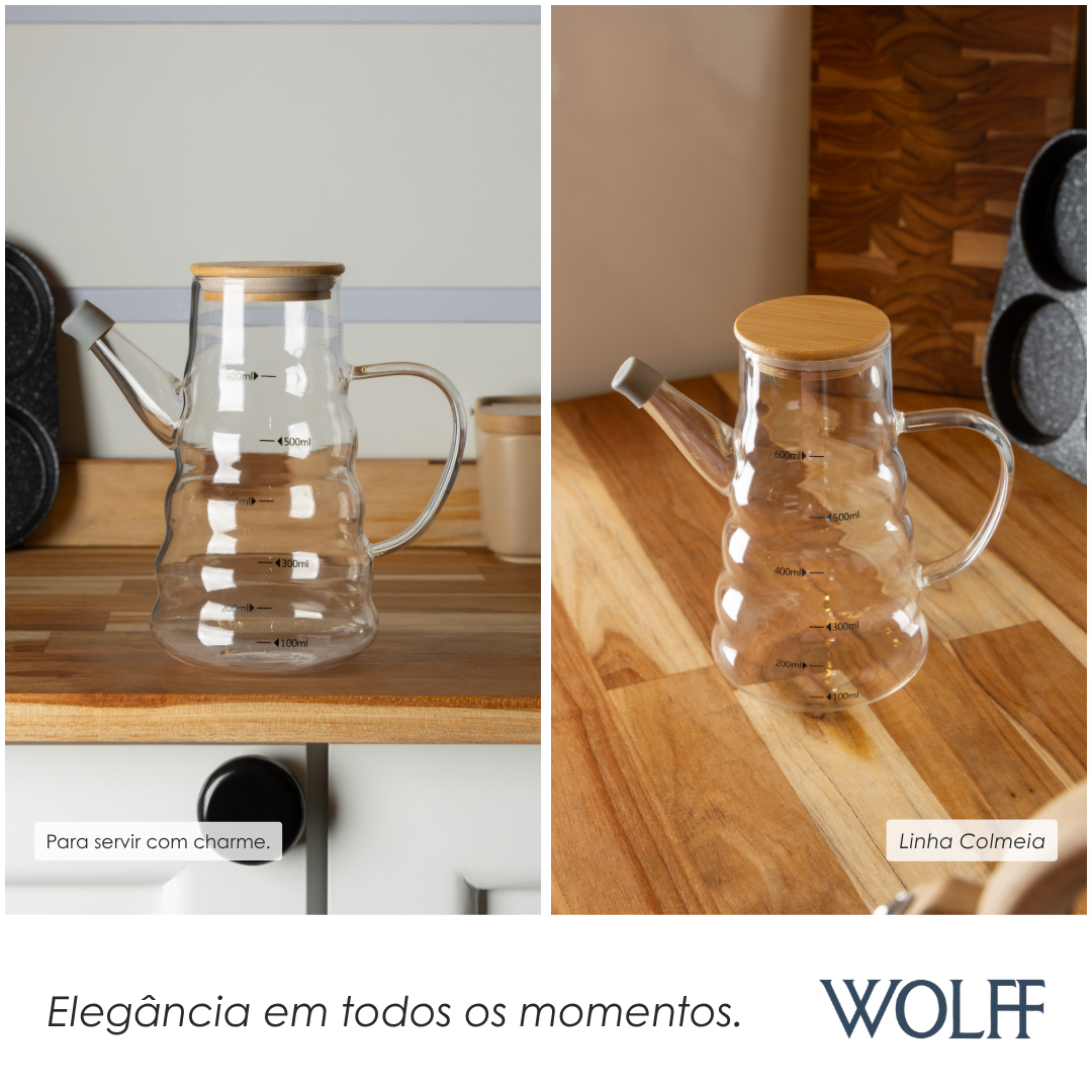 Garrafa para Azeite com Tampa de Bambu 600ml - Wolff