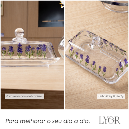 Manteigueira Lavanda Hand Painting 18cm x 10,5cm x 9cm Cristal - Lyor