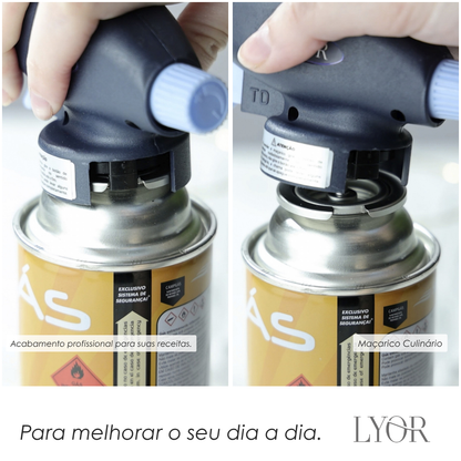 Maçarico Culinário Portátil de Aço Inox Azul 17cm x 6,5cm x 5cm - Lyor