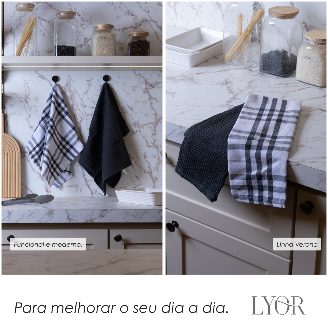 Conjunto 2 Panos de Prato  Verona 60cm x 40cm Cinza Escuro Algodão - Lyor