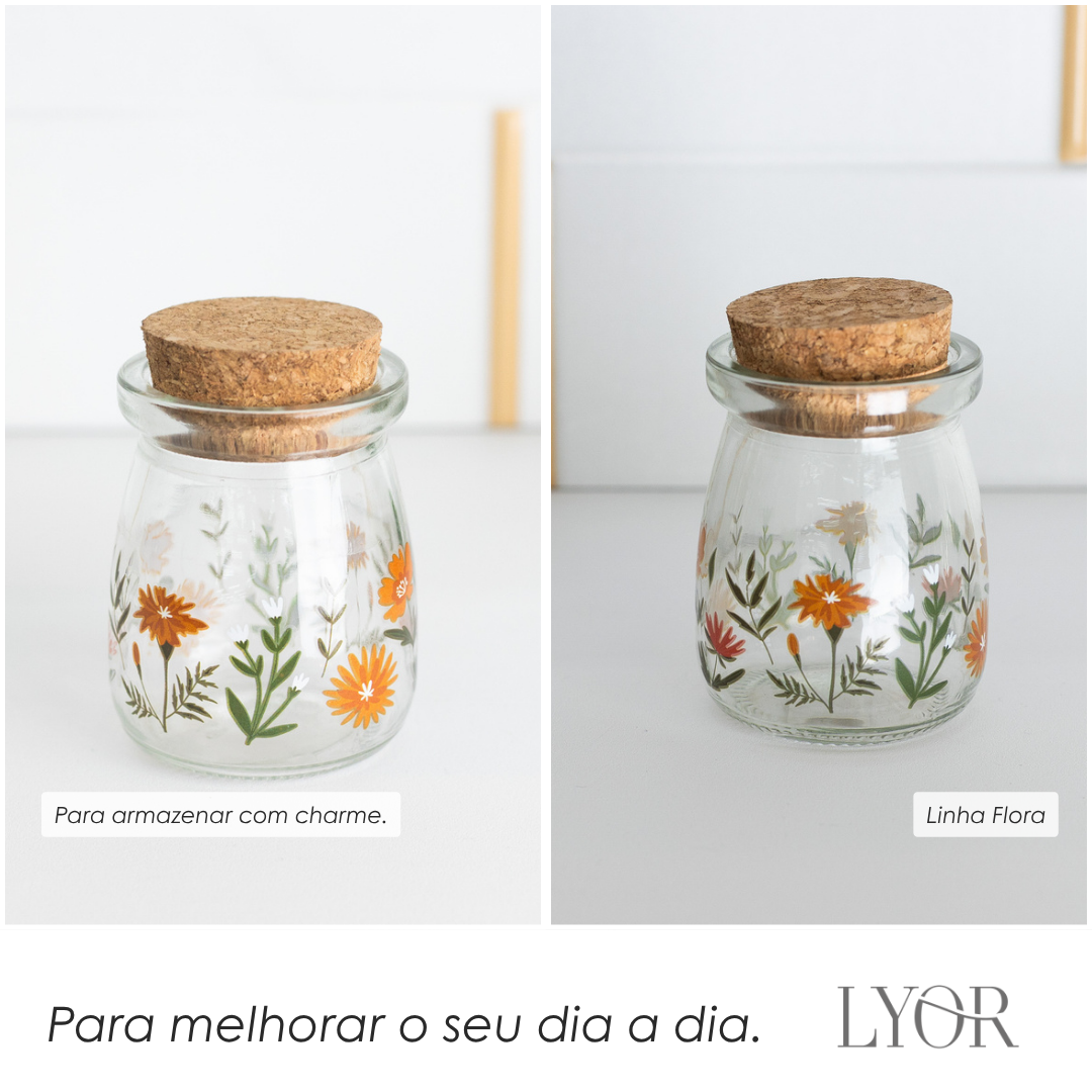 Pote Redondo com Tampa de Cortiça Flora 100ml Vidro - Lyor