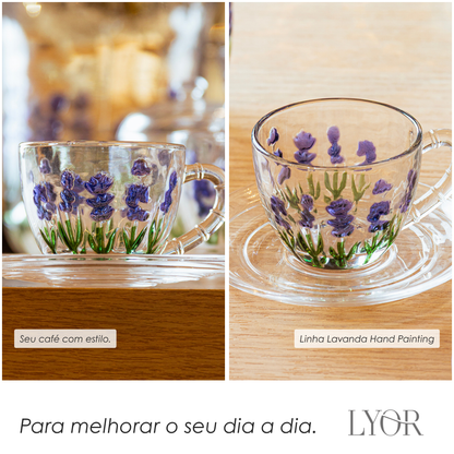 Xícara de Café com Pires Lavanda Hand Painting 80ml Cristal Ecológico - Lyor