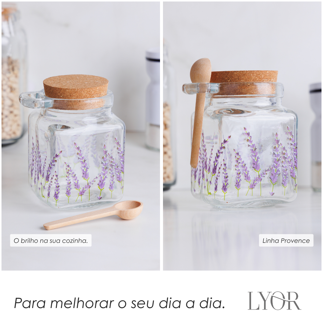 Pote Quadrado com Tampa e Colher Provence 290ml Vidro - Lyor+