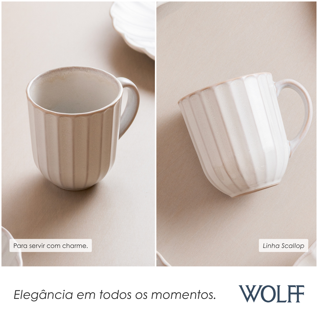 Caneca Scallop 420ml Creme Cerâmica - Wolff
