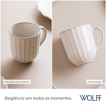 Caneca Scallop 420ml Creme Cerâmica - Wolff