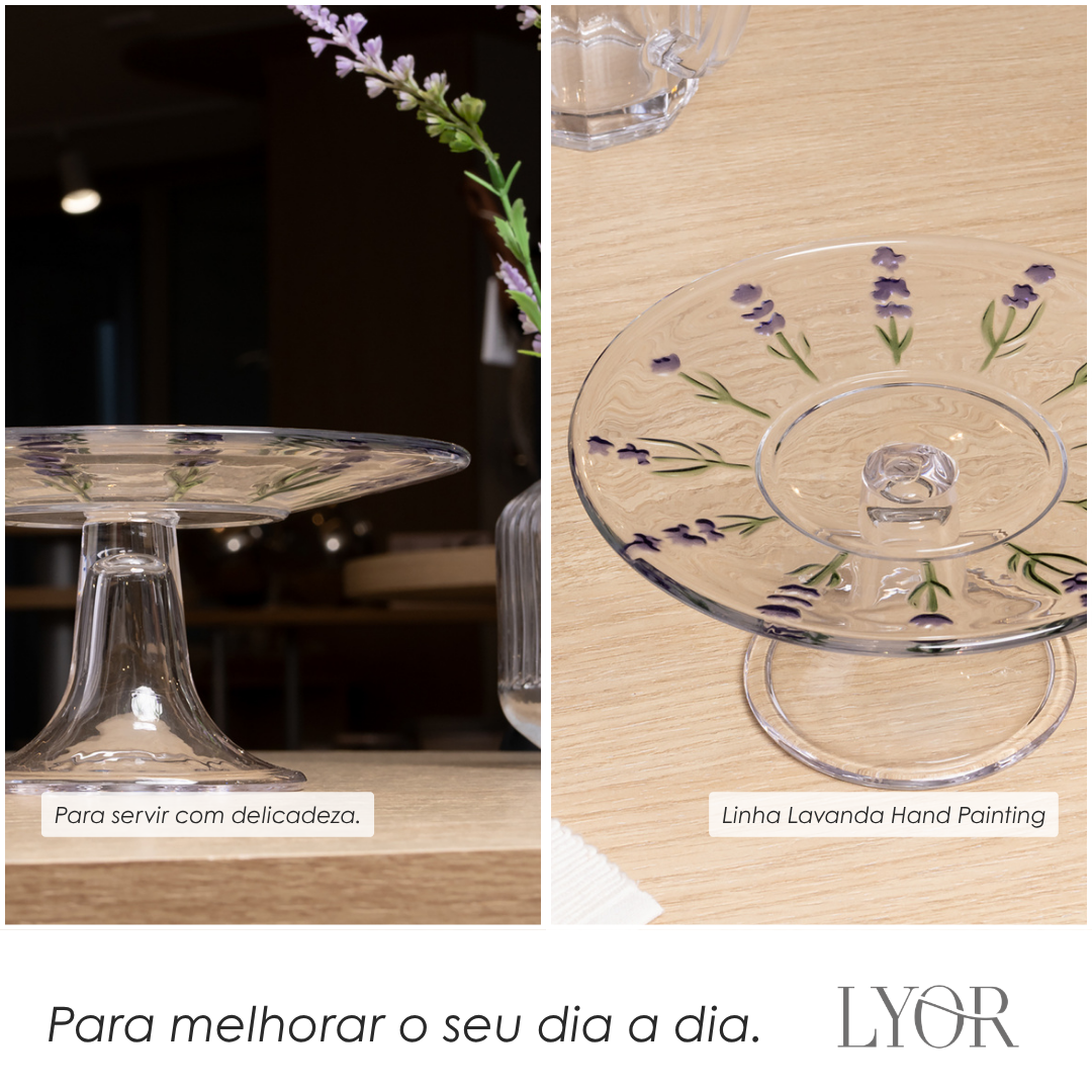 Prato com Pé Lavanda Hand Painting Cristal - Lyor