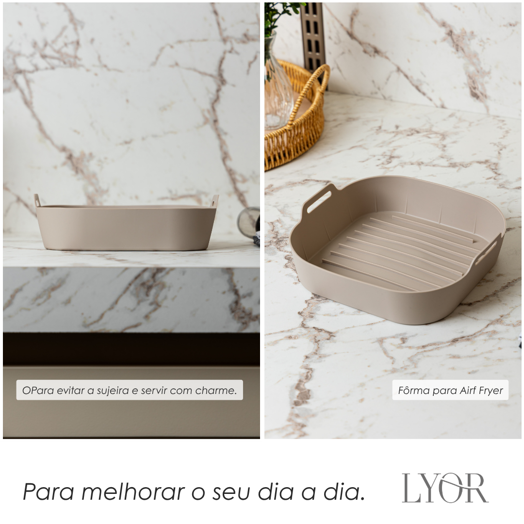 Forma Quadrada para Air Fryer 23cm x 6,8cm Bege Silicone - Lyor