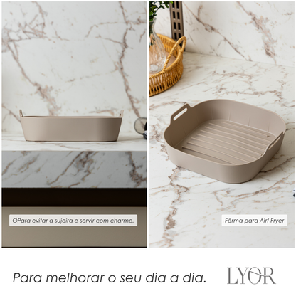 Forma Quadrada para Air Fryer 23cm x 6,8cm Bege Silicone - Lyor