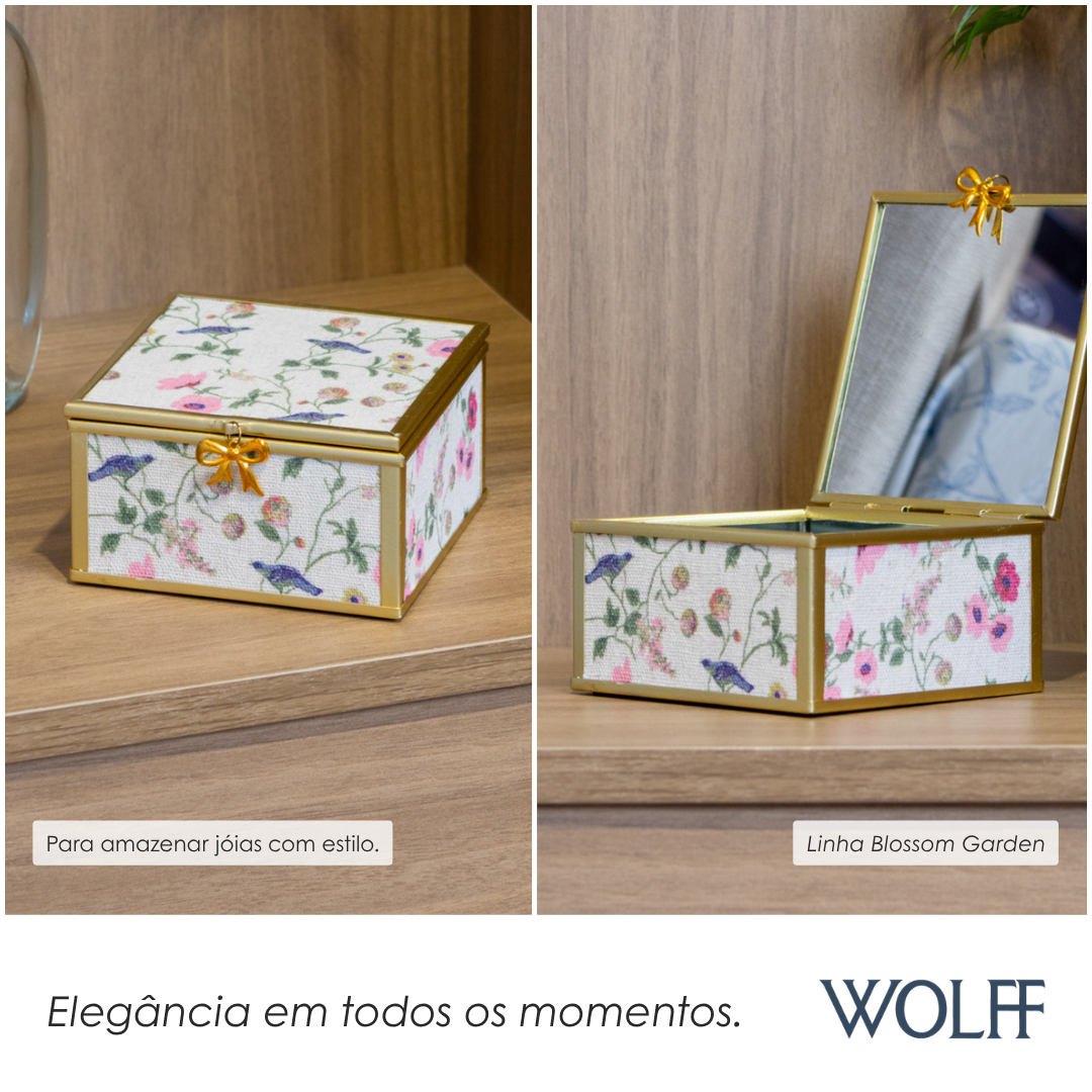 Porta-Jóias Blossom Garden 10cm x 11cm x 5,5cm Dourado Metal - Wolff