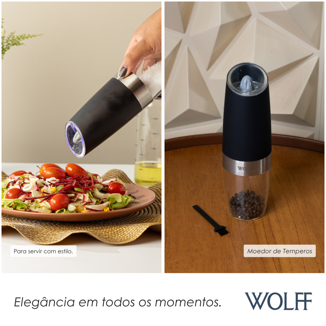 Moedor de Temperos Automático em Aço Inox Preto - Wolff