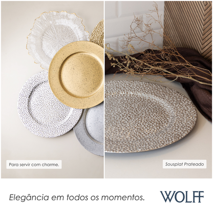 Sousplat de Plástico Martelado Prateado 33cm - Wolff