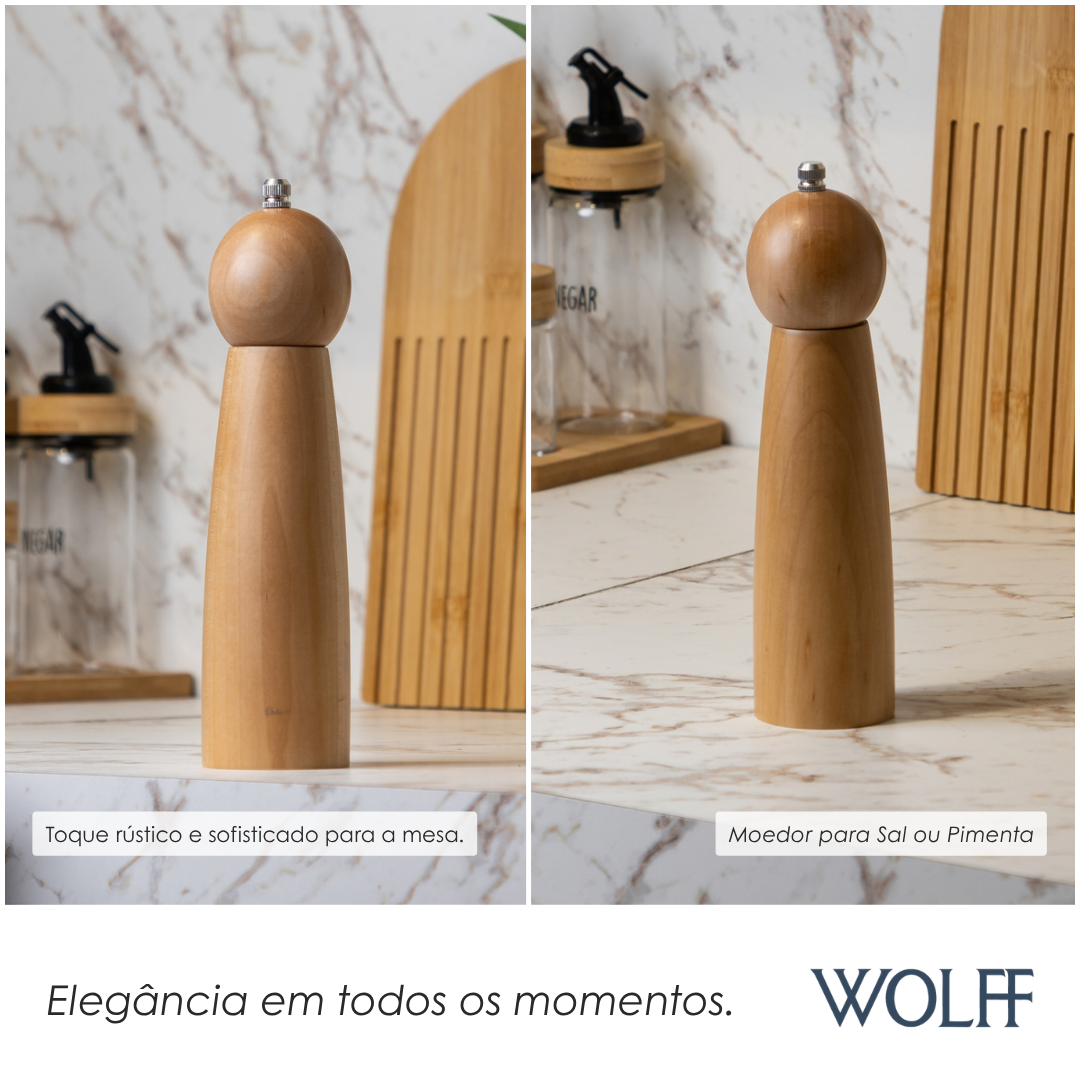 Moedor para Sal e Pimenta 22cm x 6cm Natural Madeira - Wolff