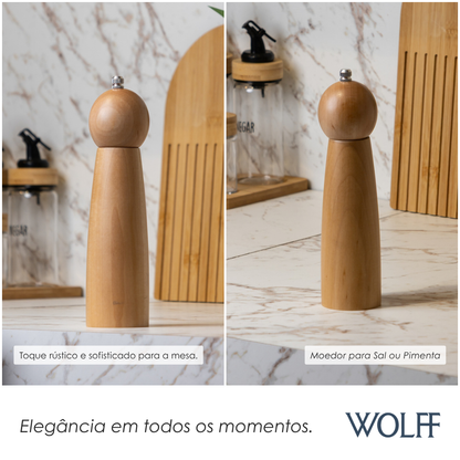 Moedor para Sal e Pimenta 22cm x 6cm Natural Madeira - Wolff