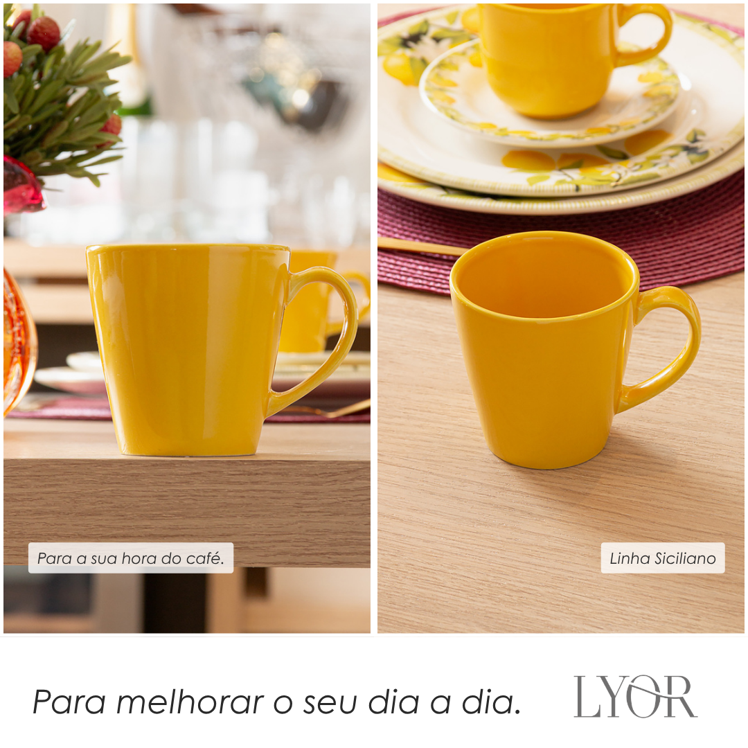 Caneca Siciliano 300ml Amarela Cerâmica - Lyor