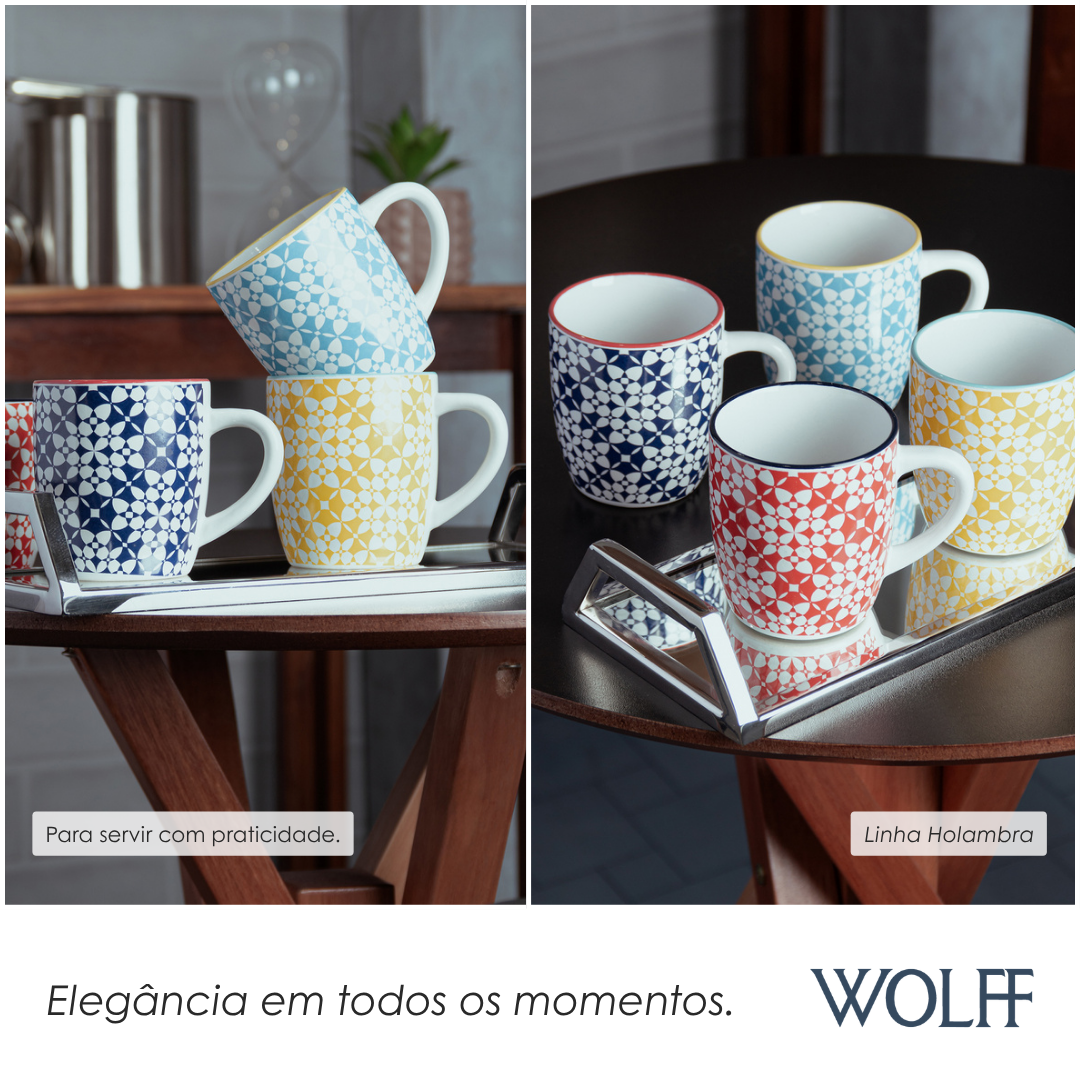 Conjunto 4 Canecas Holambra 225ml Coloridas Cerâmica - Wolff