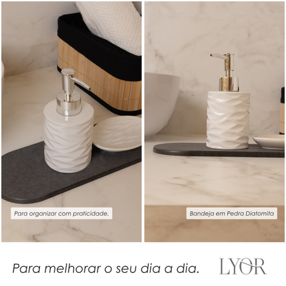 Bandeja Oval Absorvente para Pia 28cm x 11cm Cinza Escuro Pedra Diatomita - Lyor