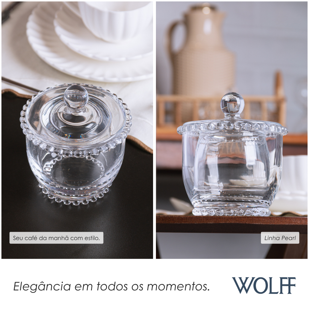 Manteigueira Francesa de Vidro com Tampa Pearl 10,5cm x 10,5cm x 11cm - Wolff