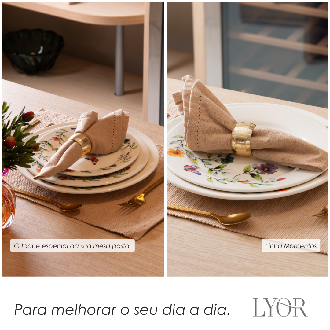 Conjunto 4 Guardanapos Momentos 40cm x 40cm Creme Algodão - Lyor